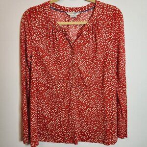Boden Long Sleeved Tencel Shell Top Blouse Red White Speckled Size 6
